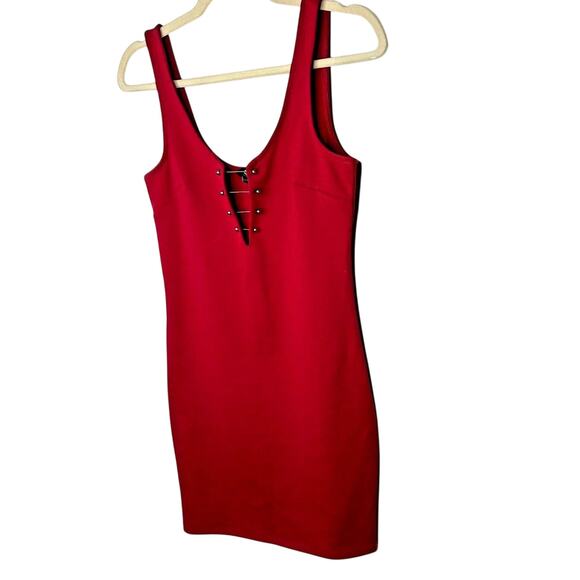 G by Guess Red Bodycon Silver Embellished V-Neck Sleeveless Mini Dress Small - Picture 1 of 14